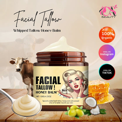 Cas Beauty Balm – Whipped beef tallow and honey face moisturizer for deep hydration and skin nourishment. Grass-fed, grass-finished skincare for face and body
